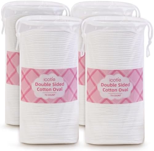 ICOTLE Large Oval Cotton Pads, 280 Count, 3-Layer Dual Textured Design, Lint-Free and Extra Soft, Ideal for Makeup Removal, Facial Cleansing, Toner Application, and Skincare for All Skin Types by icotle