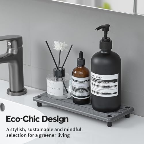 Razborci 2 Pack Fast Drying Water Absorbing Diatomite Stone Mat Tray for Kitchen & Bathroom Counter - Instant Dry Sink Caddy Organizer - Vanity Holder for Soap and Sponge – Charcoal 10" x 4" - Image 3