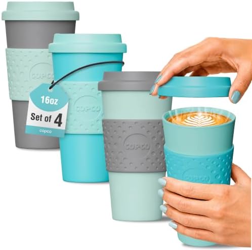 Copco Acadia Travel Mug, 16 Oz - Aqua & Mint/Aqua & Grey, Set of 4 by Copco