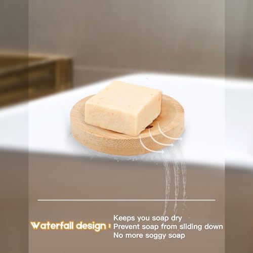 Bamboo Soap Dish for Bar Soap in Shower 4PCS, Wooden Round Holders Self-Draining Tray for Shampoo Conditioner Bars Holder, Travel Soap Saver Case for Bathroom, Kitchen Sink, Bath Tub, Razor Sponges - Image 3