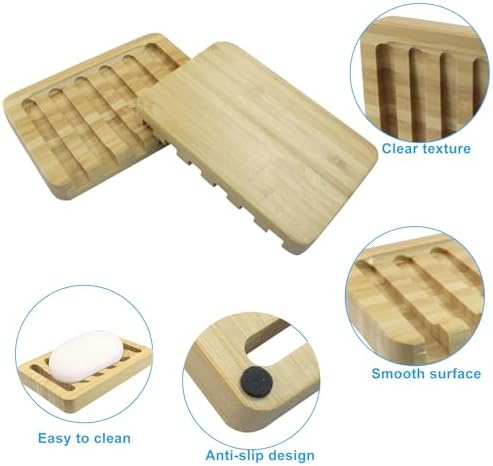 3 Pcs Bamboo Soap Dish, Wooden Color - Image 2