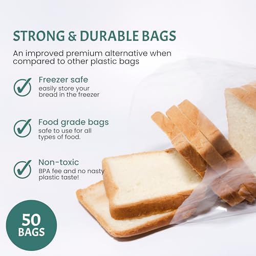 Reusable Plastic Bread Bags for Homemade Bread - 50 Pack Clear Bag with Ties For An Airtight Moisture-free Preservation and Storage - Loaf For Home Bakers and Bakery Owners - Image 2