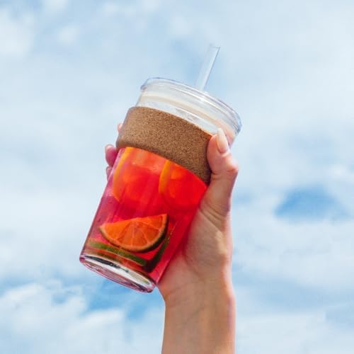 KeepCup Cold Cup - Brew Cork Tempered Glass Ice Coffee Tumbler with Recovered Cork Band, Lid and Straw - 16oz (454ml) - Image 6