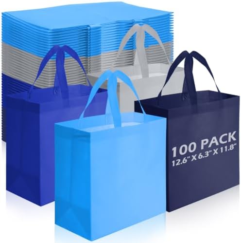 Reginary 100 PCS Non Woven Tote Bags Bulk,Blue & Gray by Reginary