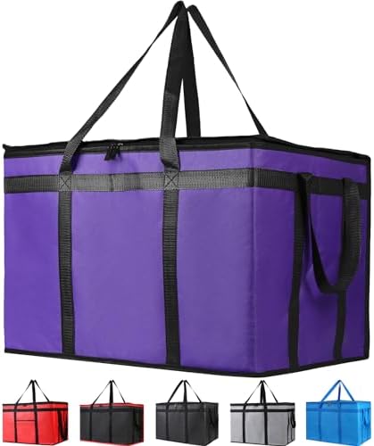 Bodaon 2-Pack Insulated Food Delivery Bag, XXX-Large Meal Grocery Tote Insulation Bag for Hot and Cold Food, Commercial Cooler/Thermal Shopping Bags, Large Capacity Reusable Warming Bag, Purple by Bodaon