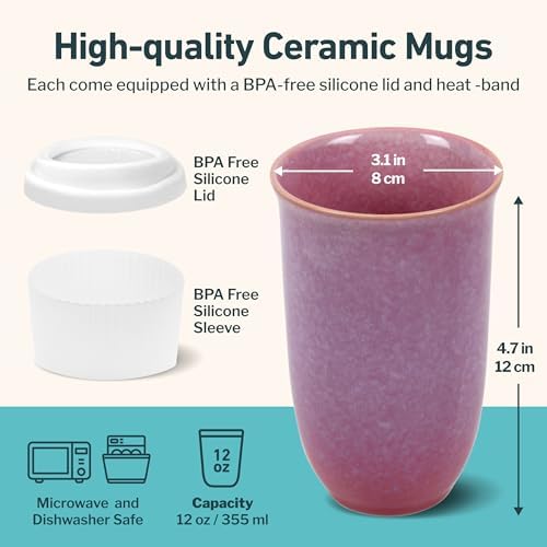 NOVA CERAMICS Coffee Travel Mug – Cup Holder Friendly Travel Mug– Microwave & Dishwasher Safe White & Purple Tumbler - Coffee Mug Fits In Cup Holder – 12oz – Astral Bloom - Image 3