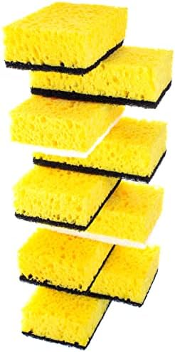 Yellow Multi Use Scrub Sponge. Made in Europe. 9 Pack, 4.3x2.8x1.4 inches. Odorless Heavy Duty and Non Scratch Fiber. Durable and Delicate Scrubber for Hard Dirty Surfaces in Daily Cleaning by Okleen