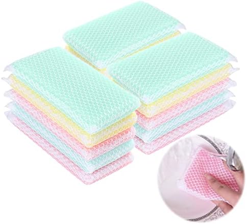 Sponge Kitchen Dishwashing Sponge, Mesh Net Scouring Pad (Pack of 15) by KRIZJUES
