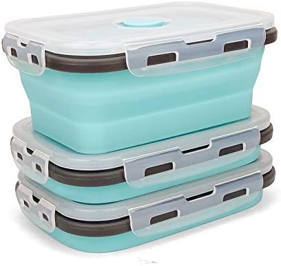 CARTINTS Set of 3 Collapsible Food Storage Containers with Lids, Collapsible Silicone Bowls, Silicone Lunch Containers, For Meal Prep, Camping, Travel, Microwave and Freezer Safe,500ml,Blue - Image 2