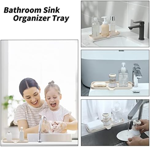 MicoYang Silicone Soap Dish with Drain Spout — Self-Draining Double Sink Organizer Tray for Kitchen & Bathroom, Dispensers, Sponges & Soap Holder, Non-Slip & Dishwasher Safe, Tapioca (Large, 12"×4") - Image 4