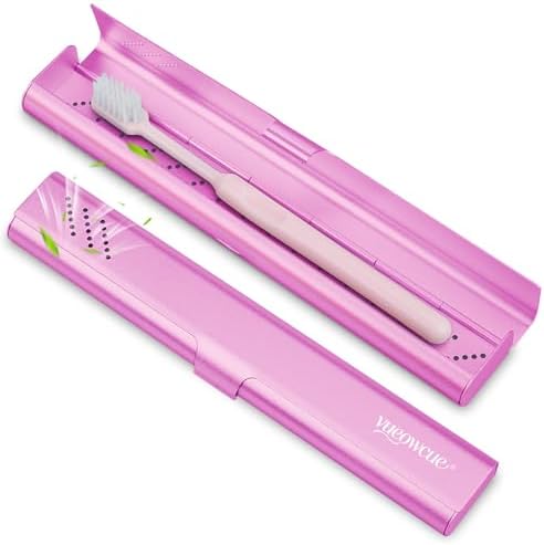 Toothbrush Case Cover for Traveling, Aluminum Toothbrush Holder for Manual Toothbrush + Mini Toothpaste, Portable Tooth Brush Storage Box for Camping Business Trip-Pink (1 Pack) by vueowcue