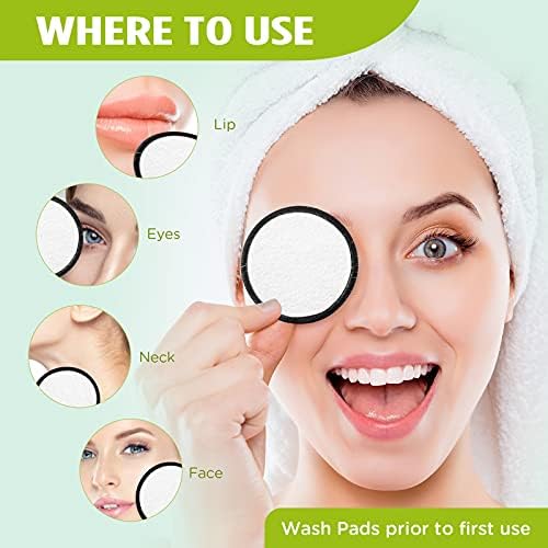 Reusable Face Makeup Remover Pads 16pcs 100% Organic Cotton Pads Cleaning Face Wipes Cloth Washable Face Round Cotton with Laundry Net Bag and Fashionable Metal Box Suit for Adults and Kids - Image 4