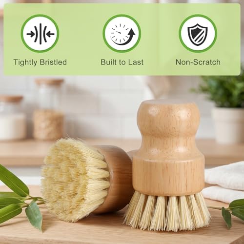 Bamboo Dish Brush, Natural Scrub Brush, 4 Pack Set - Image 3