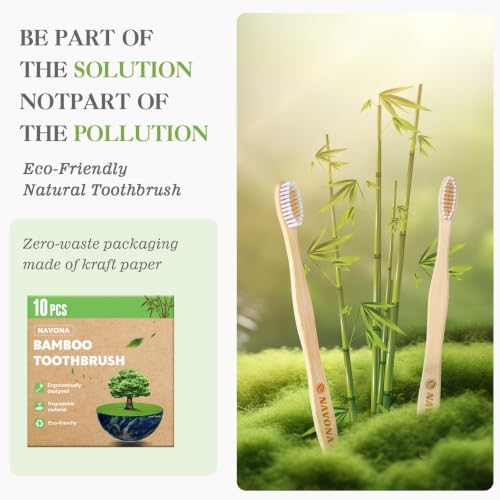 10 PCS Bamboo Toothbrushes Pack, Natural & Eco-Friendly Wooden Toothbrush - Image 5