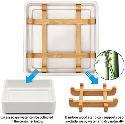 Bamboo Soap Dishes for Bar Soap Holders for Shower for Bathroom Sink Bulk Small Wooden Soap Tray Jabonera Pretty Neat Ventilated Soap Dish Disj Disk, Detachable (Single Right Angle White) - Image 3