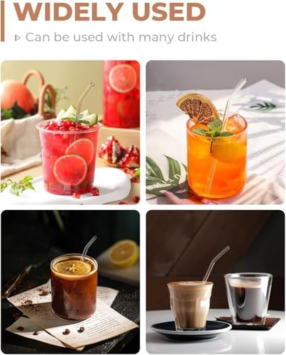 Foogwee® 20 Packs Reusable Glass Straws Set, 10'' x 10mm Clear Drinking Straws for Smoothies, Shakes, Coffee, Juice, Sodas, Milk, Tea, Cocktails, Set of 8 Straight and 8 Bent with 4 Cleaning Brushes - Image 7
