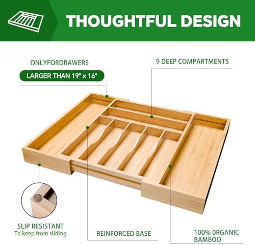 Simple Trending Expandable Bamboo Kitchen Drawer Organizer, Natural - Image 4