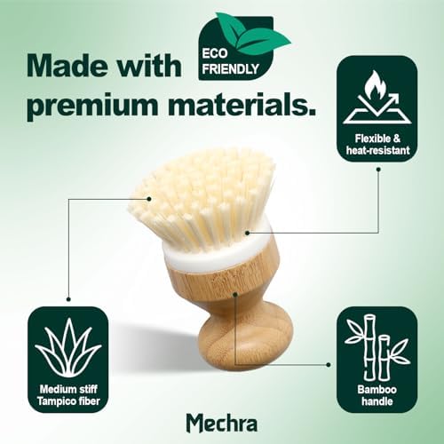 Bamboo Dish Scrub Brush with Natural Bristles by Mechra – Eco-Friendly Kitchen Cleaning Brush, Ergonomic Wooden Handle for Dishwashing, Pots, Pans & Sink Scrubbing - Image 2