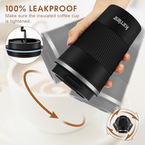 KETIEE Travel Mug 12oz, Vacuum Insulated Coffee Mug with Leakproof Lid, Travel Coffee Tumbler Stainless Steel Double Walled Reusable Coffee Cup for Hot and Iced Water (Black) - Image 4