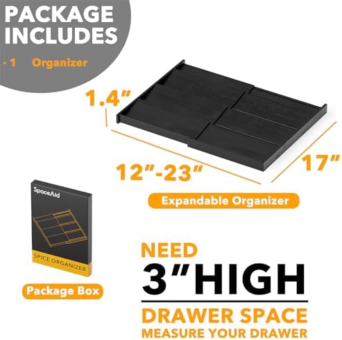 SpaceAid Bamboo Black Spice Drawer Organizer, (Need 3" Deep Drawer) Expandable 4 Tier Spices Rack for Cabinet, Kitchen Seasoning Storage Insert (Jars Not Included, From 12" to 23" Wide) - Image 5