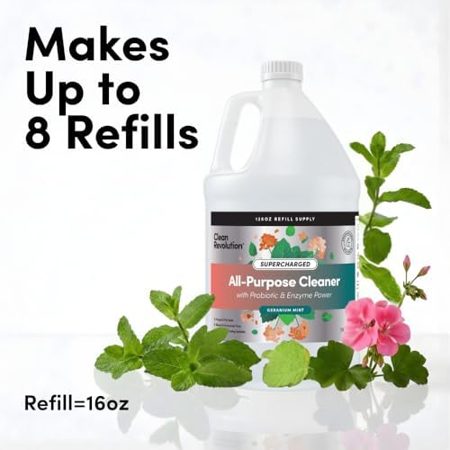 Clean Revolution SuperCharged All Purpose Cleaner Refill with Smart Probiotic + Enzyme Complex, Multi-Surface Kitchen Bathroom & Floor Cleaner, Geranium Mint, 128 Fl Oz - Image 3