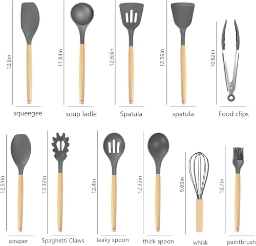 Kitchen Utensils Set & Knife Set with Block, 19 Piece All-in-One Cooking Set, 12 Nonstick Silicone Utensils + 5 Sharp Stainless Steel Chef Knives + Cutting Board, Dishwasher Safe Gift Set (Gray) - Image 4
