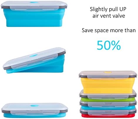 Collapsible Food Storage Containers with Airtight Lid, 40.5 oz, Large Kitchen Stacking Silicone Collapsible Meal Prep Container Set for Leftover, Microwave Freezer Dishwasher Safe, 4 Colors, Set of 4 - Image 3