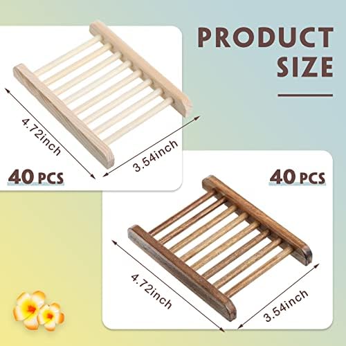 Rtteri 80 Pieces Bamboo Wood Soap Dish Tray Bathroom Wooden Soap Holder Handmade Bathtub Shower Dish Accessories for Home Bathroom Kitchen Sponge Scrubber - Image 2