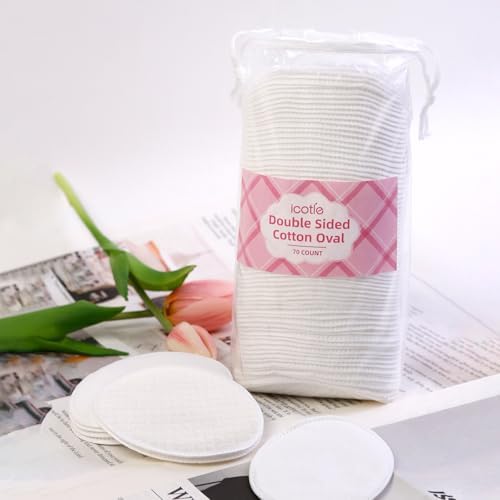 ICOTLE Large Oval Cotton Pads, 70 Count, 3-Layer, Dual Textured Design, Lint-Free, Ultra-Soft Cotton Oval for All Skin Types Cotton Pads for Makeup Removal, Cleansing, Skin Care etc. - Image 4