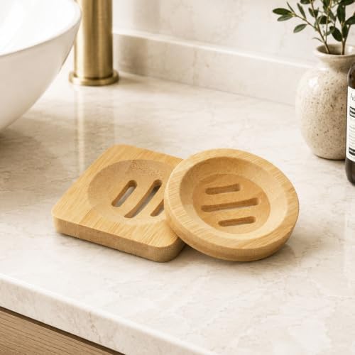 2 Pcs Bamboo Soap Holder, 2 Styles Soap Tray for Shower Kitchen Sink by Unknown