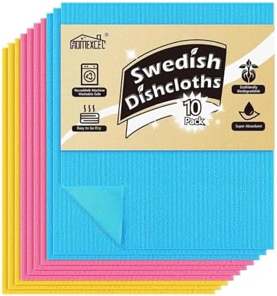 HOMEXCEL 10PK Swedish Dishcloths for Kitchen, Absorbent Dish Cloths, 7x6in by HOMEXCEL