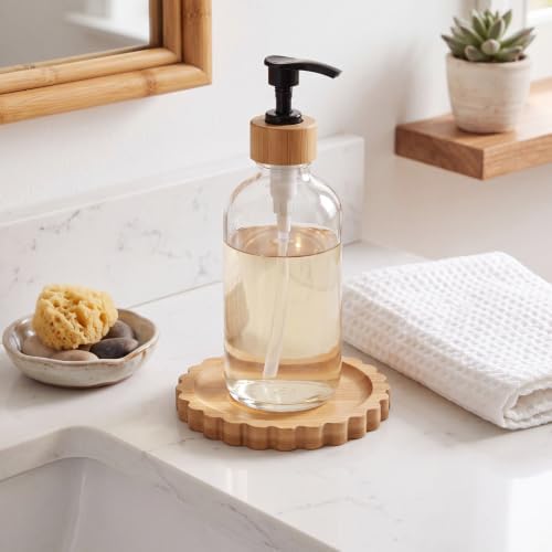 Scalloped Bamboo Soap Dispenser Tray Bathroom Rustic Decor Bamboo Countertop Tray Scalloped Soap Dish Jewelry Holder Vanity Bathtub Organizer for Bathroom Kitchen Home Decor(3.5'',Round) - Image 4