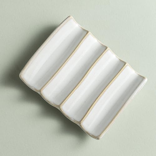 Soap Dish with Self Drain Fluted Design, Bar Soap Holder for Bathroom, Japanese Soap Tray for Shower, Bathroom and Kitchen Sink Organizer, Ceramic Soap Saver, White - Image 5