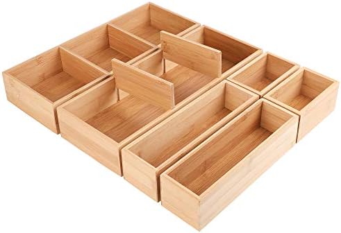 Kootek 6Pcs Bamboo Drawer Organizer 3-Size Kitchen Storage Box for Flatware by Kootek