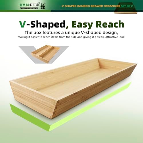 BAMOTTO CRAFTBAMBOO Long V-Shaped Bamboo Drawer Organizer Set of 2 - Image 3