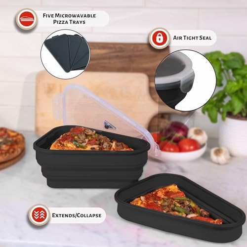 PIZZA PACK The Perfect Reusable Pizza Storage Container with 5 Microwavable Serving Trays - BPA-Free Adjustable Pizza Slice Container to Organize & Save Space, 2 Pack, Black - Image 6
