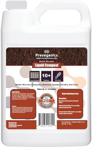 Liquid Compost | (1 Gallon) | Worm Tea with Trace Minerals, Vitamins, and Aerobic Microbes | Improves Soil Health, Mobile Microbes, and Enhance Nutrient Uptake by Prevegenics