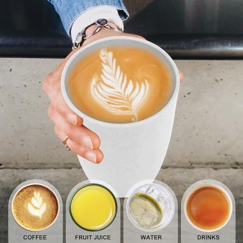 Wrova Wheat Straw Cups 6 Set of 6 Good Alternative to Plastic Reusable Cups 20 oz Unbreakable Drinking Cup Reusable Dishwasher Safe Water Plastic Glasses - White - Image 5