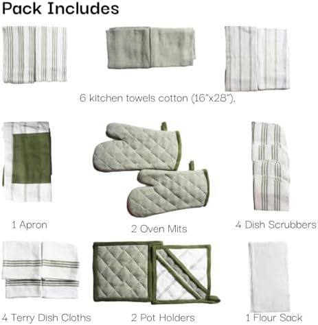 20Pc Kitchen Towels and Dishcloths Sets, Kitchen Essentials For Home- Green - Image 4