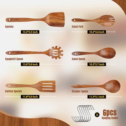 Wooden Spoons for Cooking 6PCS Teak Wood Cookware Utensil Set - Image 2