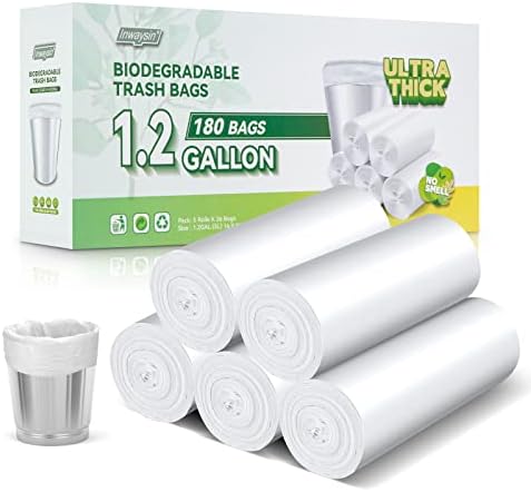 1.2 Gallon Small Trash Bags Biodegradable-Inwaysin 180 Counts Mini Trash Bags, Unscented Small Garbage Bags, Waste Basket Liners for Kitchen, Bathroom, Bedroom, Office, Camping by Inwaysin
