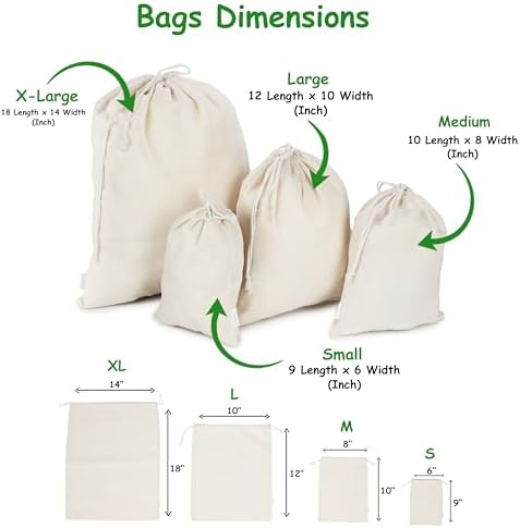 Organic Cotton Produce Bags - Medium 8x10 Inch (12 Bags) - Reusable Muslin Storage Bags with Drawstrings - Biodegradable Canvas Fabric - Perfect for Snacks, Clothes - Image 2