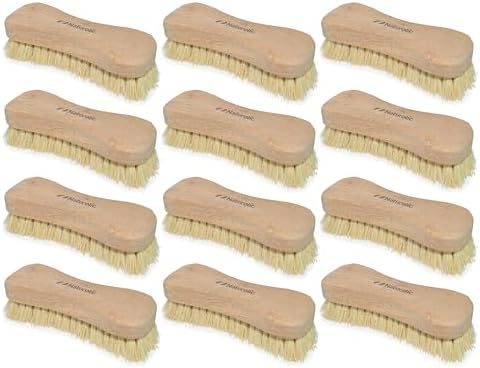 All-Natural Wooden Scrub Brush Set – 12 Pack | Tampico Bristle Scrub Brushes for Cleaning | Soft Floor Scrubber for Tile, Grout, Bathroom, Kitchen & Delicate Surfaces | Commercial Cleaning Supply by Naturolic