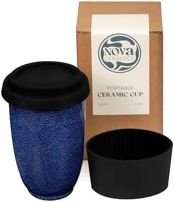 NOVA CERAMICS Travel Mug - Ceramic Travel Mug With Lid – Travel Coffee Mug Unique To Go Coffee Cup – Microwave & Dishwasher Safe Coffee Tumbler - Gifts For Women Men Him Her – 12oz - Abyss by NovaCeramics