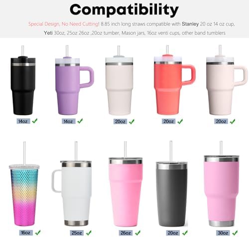 ALINK 10 Pack Reusable Clear Straws for Stanley 20 oz 14oz Tumbler, Tritan Hard Plastic Straws for Yeti Rtic 30oz 25 oz 26 oz 20 oz Tumbler, Mason Jar 16oz Venti Cup with Brush - Image 3