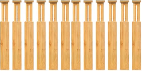 VaeFae 12-Pack Adjustable Bamboo Drawer Dividers, Expandable Drawer Organizer for Kitchen Utensils, Clothes, Bathroom, Office – Fits Drawer Interiors 16.6" to 21.8" by VaeFaeDirect