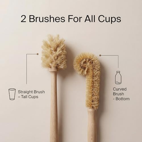 2-Piece Wooden Bottle Brush Set - Includes Tapered Cup Brush & L-Shape Coconut Scrubber - Beech Wood Cleaning Kit for Water Bottles, Glassware & Vases - Image 5