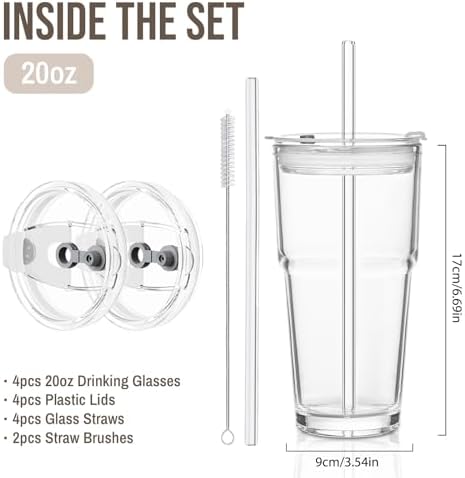 SoulTimes 20oz Clear Tumbler with bamboo Lid and Straw – Iced Coffee Glasses Cups for Smoothie, Matcha, Juice, Water etc. Leakproof and Reusable Glassware Drinking for Travel To Go 【4 Pack】 - Image 3