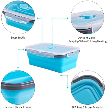 Collapsible Food Storage Containers with Airtight Lid & Air Vent, 40.5 oz, Kitchen Stacking Silicone Collapsible Meal Prep Container Set for Leftover, Microwave Freezer Dishwasher Safe, Blue, Set of 4 - Image 5