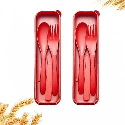 Travel Utensils - Reusable Portable Camping Cutlery Set with Case (Red,Red) by Unknown